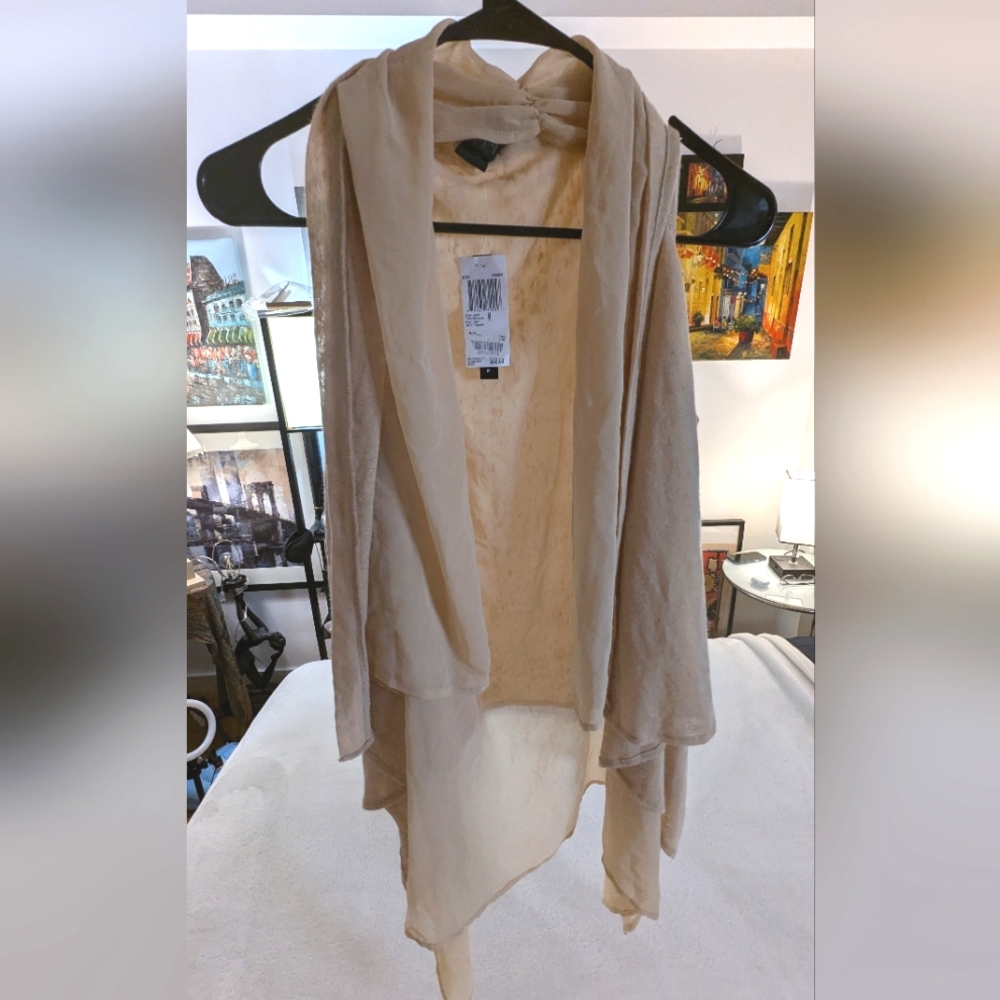 NWT Grace Elements Womens Double Layered Cardigan Duster Sz M Sleeveless